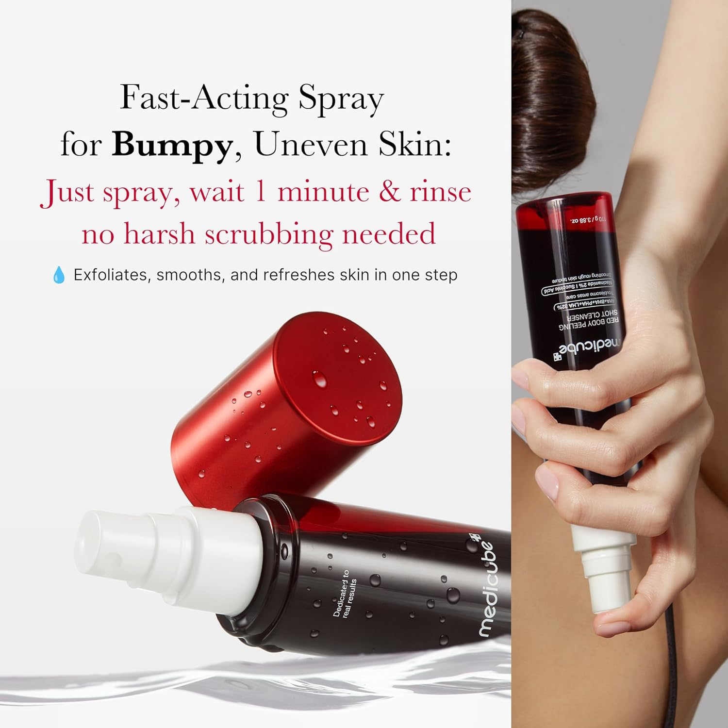 medicube Red Acne Body Peeling Shot about fast-acting spray for bumpy, uneven skin.